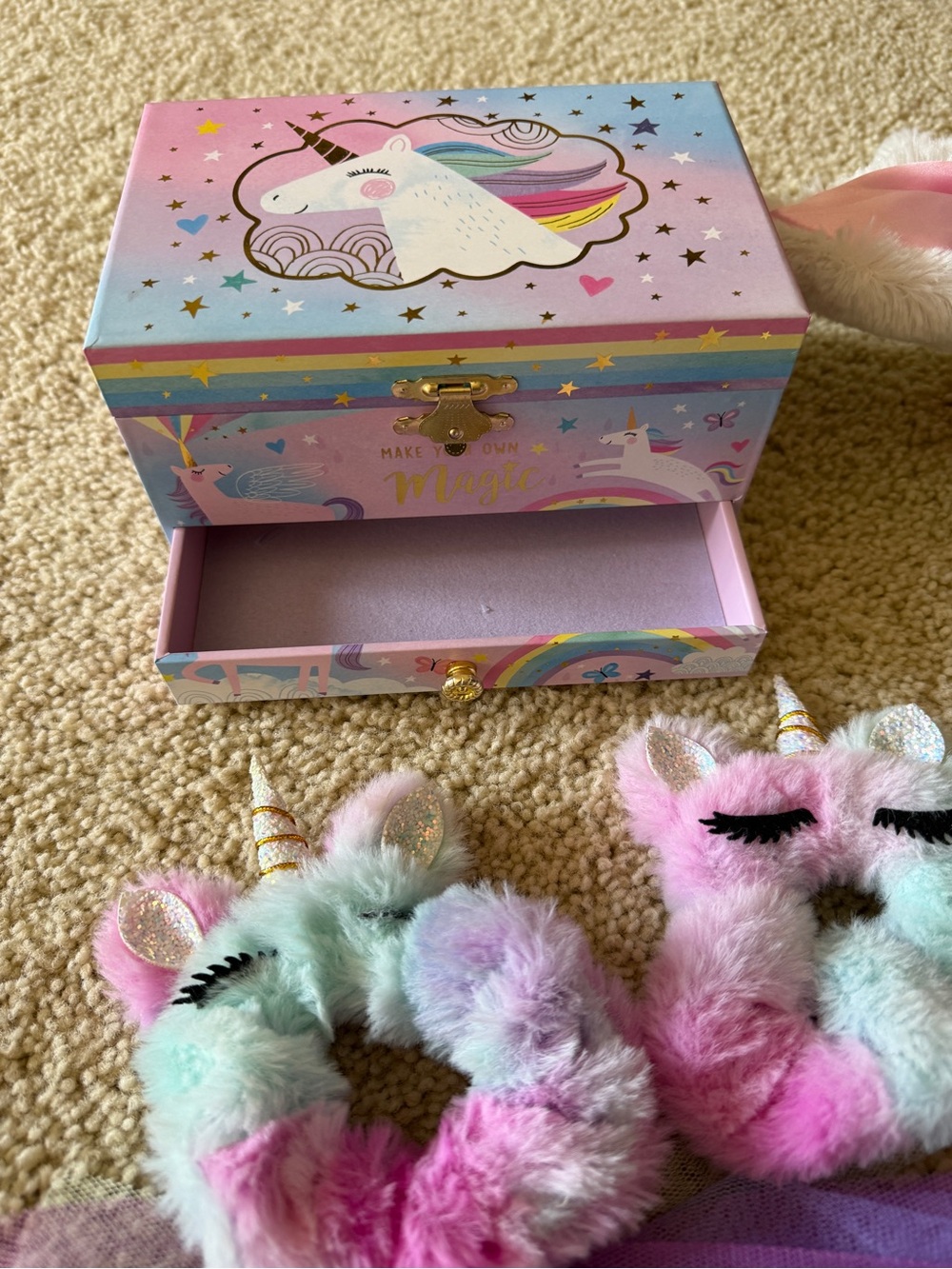 Unicorn Dress Up Accessory Lot Jewelry Box Headbands, Scrunchies Fairy Costume